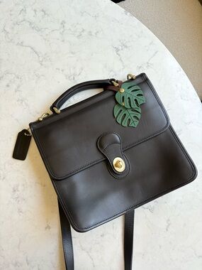 Vintage Coach Classic Black Leather Crossbody Satchel Black